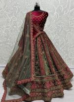 Velvet Cherry Bridal Wear Embroidery Work Lehenga Choli